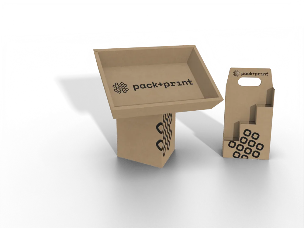 Toonbankdisplay en schapdisplay van golfkarton met pack+print branding